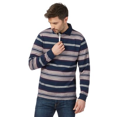 Big and tall navy variegated textured striped polo shirt